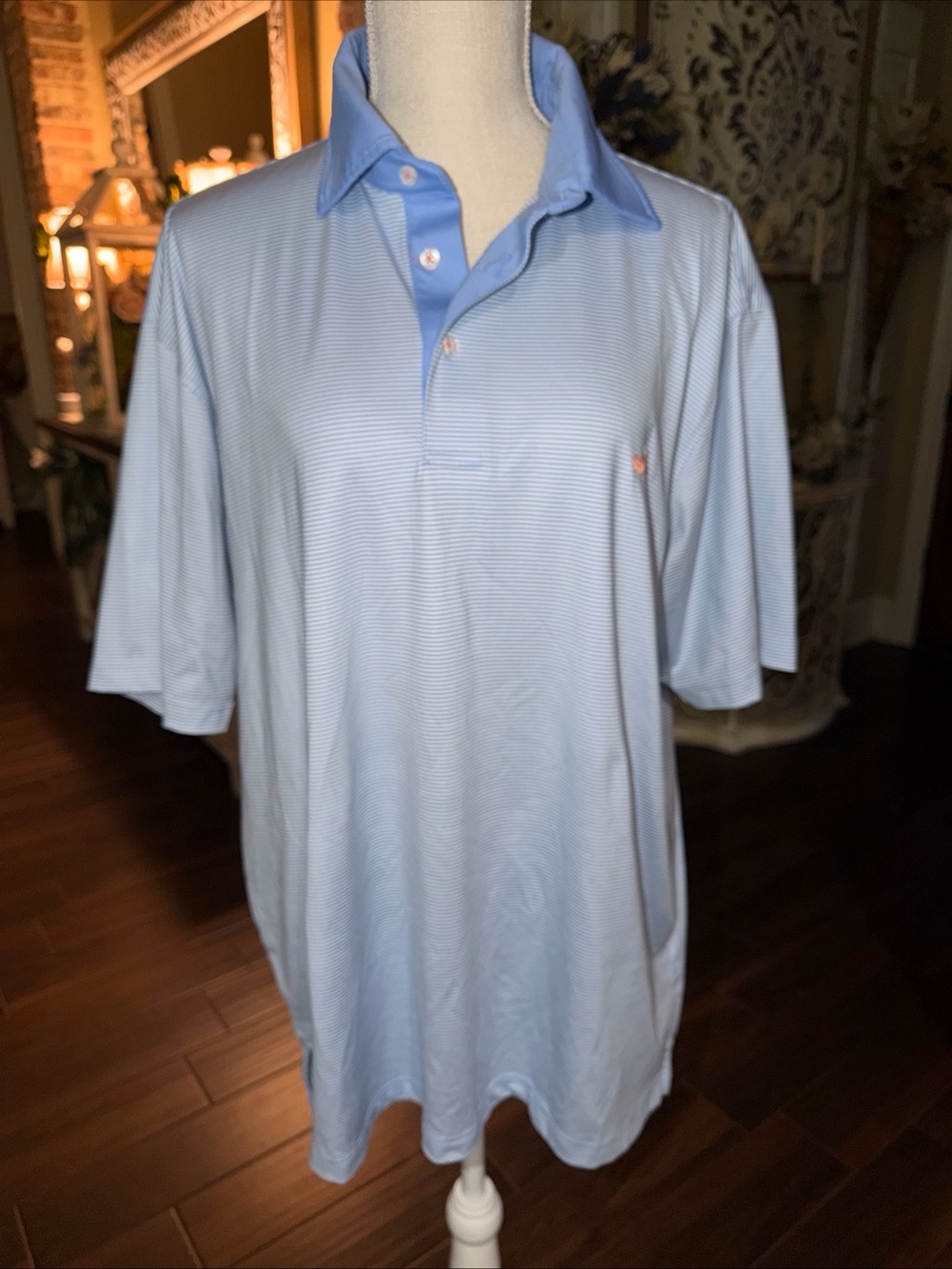 Southern Marsh Men's Blue/White Striped Polo Shirt L Short Sleeve Duck Logo